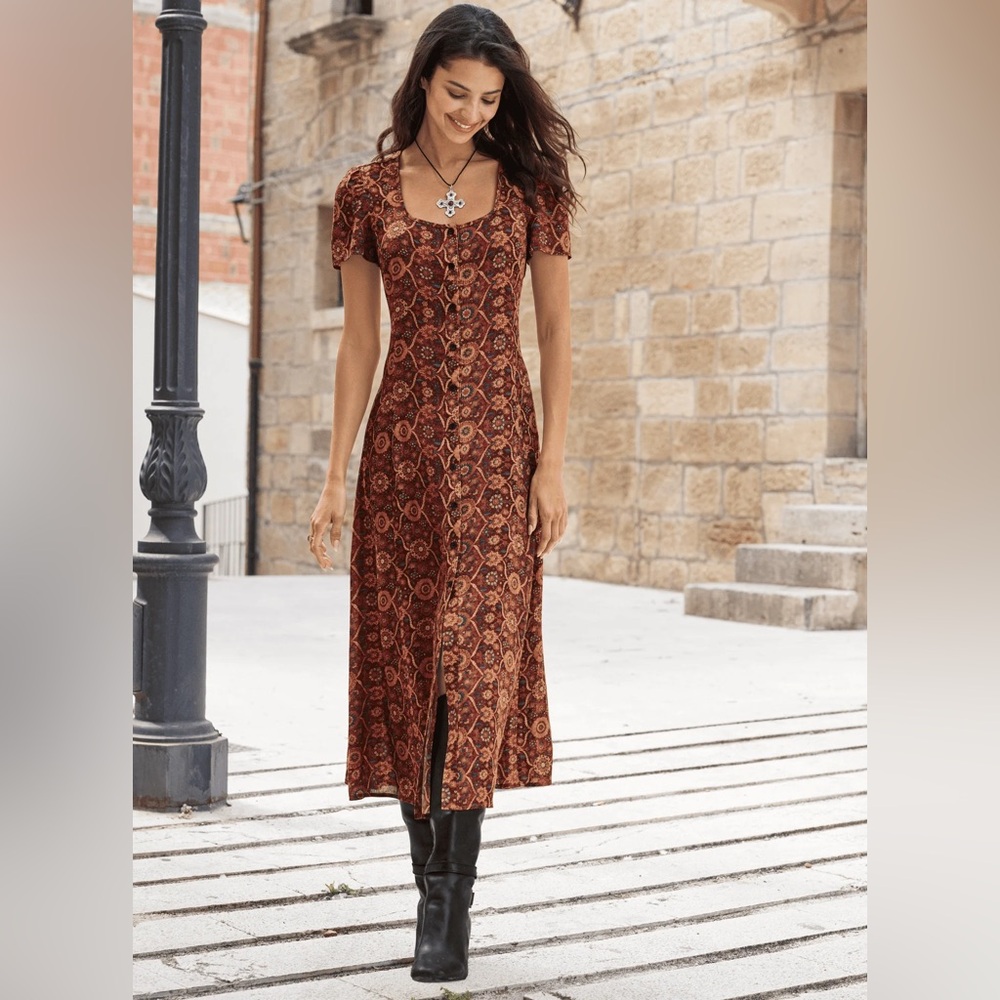 Peruvian Connection Tabriz Button Front Burgundy … - image 1